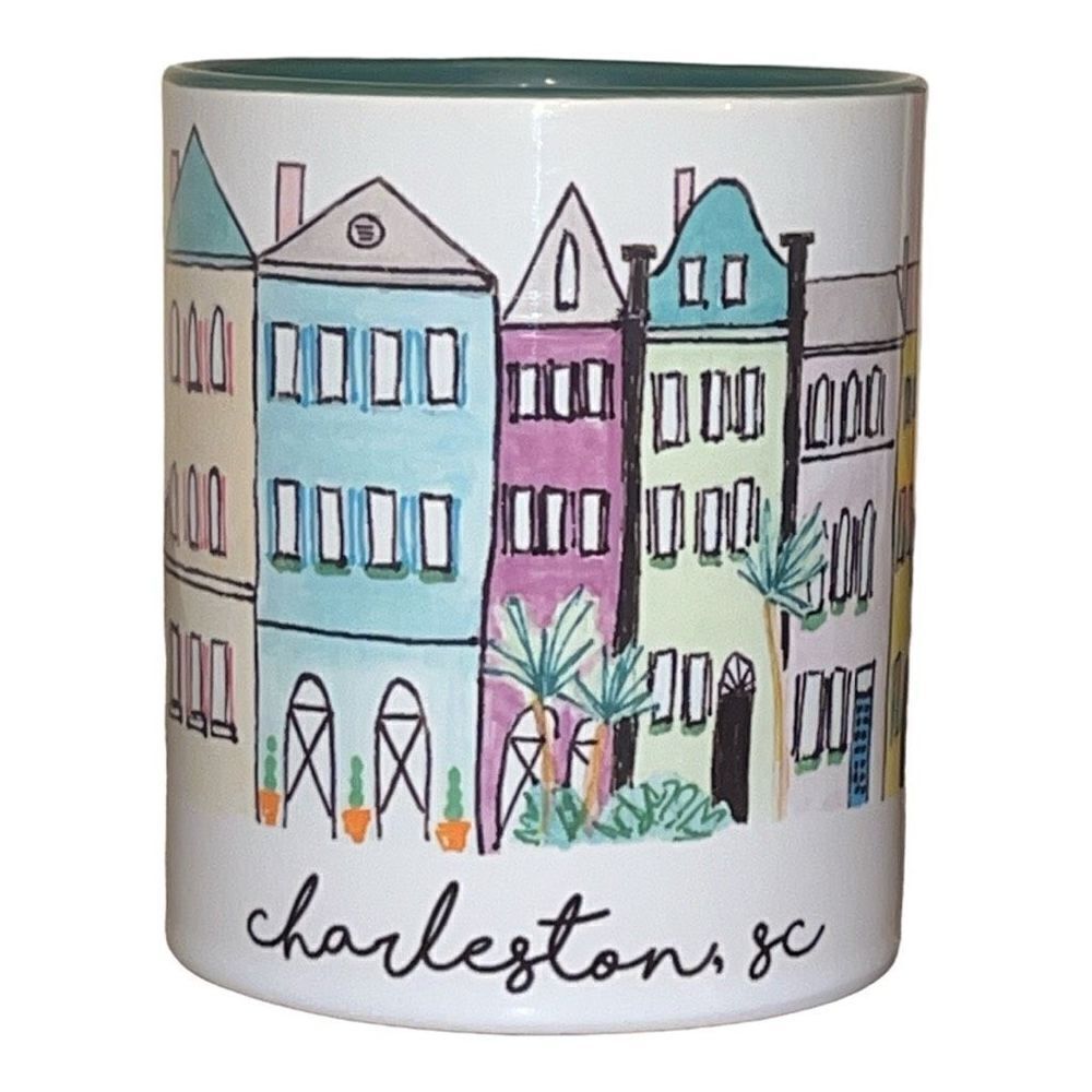 CHARLESTON SOUTH CAROLINA City Teal Coffee Mug by ORCA COATINGS RAINBOW ROW